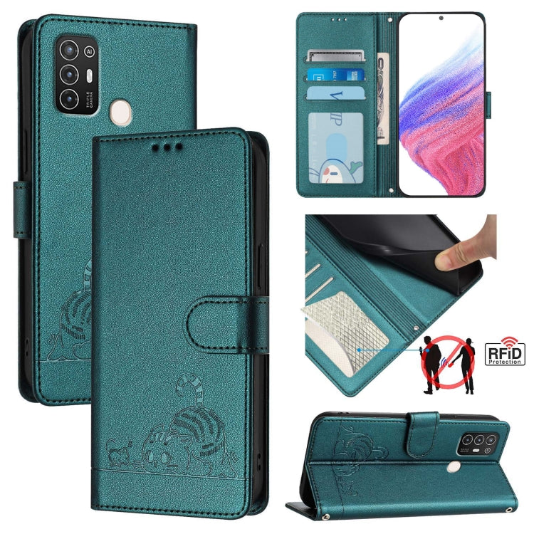 Cat Rat Embossed Pattern RFID Leather Phone Case with Lanyard, For ZTE Blade V50 Vita, For ZTE Blade A53 Pro, For ZTE Blade A53, For ZTE Blade A52 Lite, For ZTE Blade V60 / Axon 60 4G, For ZTE Blade A52