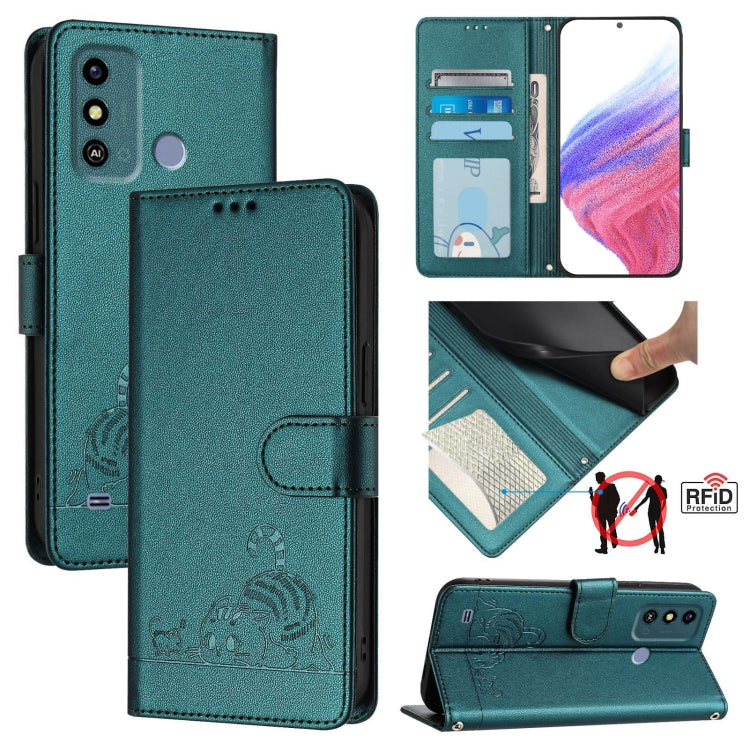 Cat Rat Embossed Pattern RFID Leather Phone Case with Lanyard, For ZTE Blade V50 Vita, For ZTE Blade A53 Pro, For ZTE Blade A53, For ZTE Blade A52 Lite, For ZTE Blade V60 / Axon 60 4G, For ZTE Blade A52