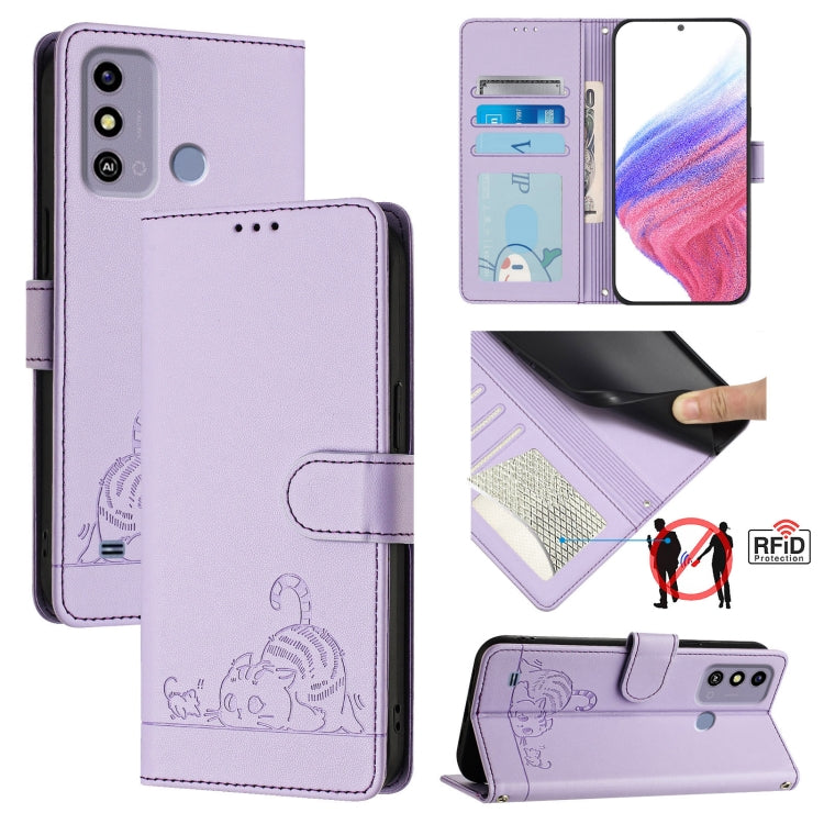 Cat Rat Embossed Pattern RFID Leather Phone Case with Lanyard, For ZTE Blade V50 Vita, For ZTE Blade A53 Pro, For ZTE Blade A53, For ZTE Blade A52 Lite, For ZTE Blade V60 / Axon 60 4G, For ZTE Blade A52