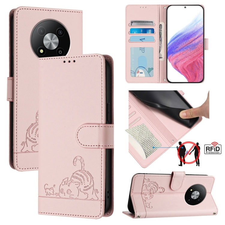 Cat Rat Embossed Pattern RFID Leather Phone Case with Lanyard, For ZTE Blade A35 Lite, For ZTE Blade V60 Design, For ZTE Blade A75 5G, For ZTE Blade A75 4G, For ZTE Blade A35 / A55, For ZTE Blade V40s, For ZTE Blade A73 5G, For ZTE Blade A73 4G