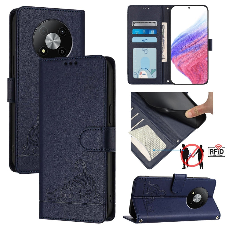 Cat Rat Embossed Pattern RFID Leather Phone Case with Lanyard, For ZTE Blade A35 Lite, For ZTE Blade V60 Design, For ZTE Blade A75 5G, For ZTE Blade A75 4G, For ZTE Blade A35 / A55, For ZTE Blade V40s, For ZTE Blade A73 5G, For ZTE Blade A73 4G