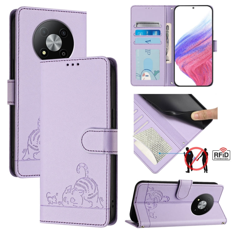 Cat Rat Embossed Pattern RFID Leather Phone Case with Lanyard, For ZTE Blade A35 Lite, For ZTE Blade V60 Design, For ZTE Blade A75 5G, For ZTE Blade A75 4G, For ZTE Blade A35 / A55, For ZTE Blade V40s, For ZTE Blade A73 5G, For ZTE Blade A73 4G