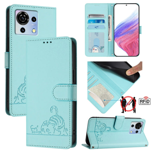 Cat Rat Embossed Pattern RFID Leather Phone Case with Lanyard, For ZTE Blade V50 Vita, For ZTE Blade A53 Pro, For ZTE Blade A53, For ZTE Blade A52 Lite, For ZTE Blade V60 / Axon 60 4G, For ZTE Blade A52