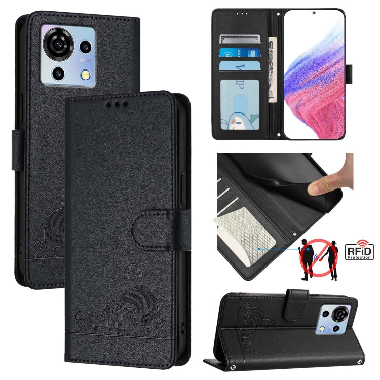 Cat Rat Embossed Pattern RFID Leather Phone Case with Lanyard, For ZTE Blade V50 Vita, For ZTE Blade A53 Pro, For ZTE Blade A53, For ZTE Blade A52 Lite, For ZTE Blade V60 / Axon 60 4G, For ZTE Blade A52