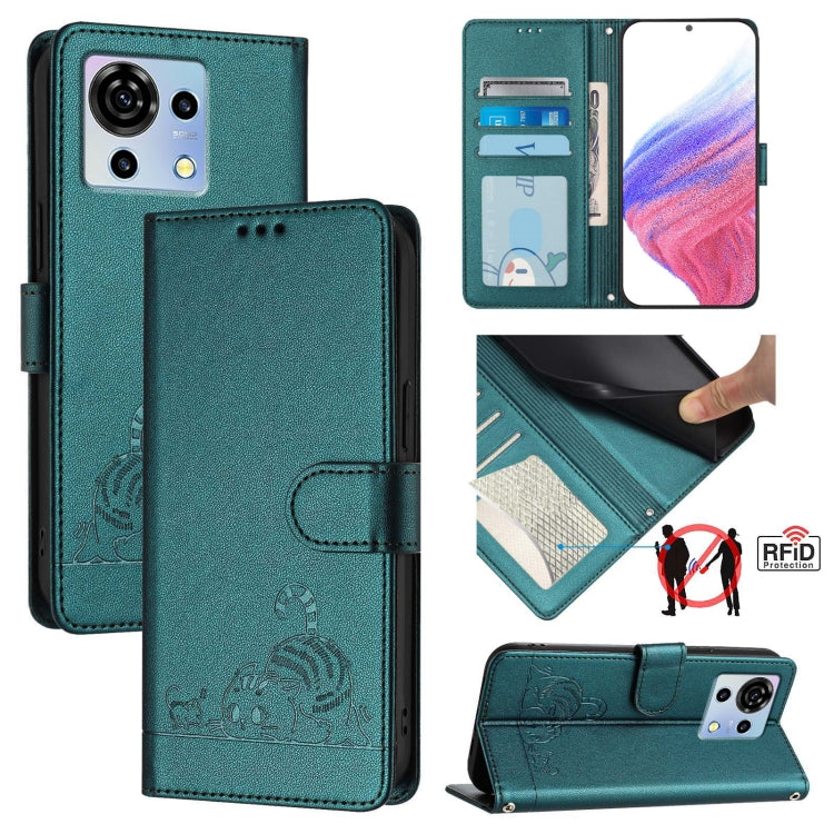 Cat Rat Embossed Pattern RFID Leather Phone Case with Lanyard, For ZTE Blade V50 Vita, For ZTE Blade A53 Pro, For ZTE Blade A53, For ZTE Blade A52 Lite, For ZTE Blade V60 / Axon 60 4G, For ZTE Blade A52
