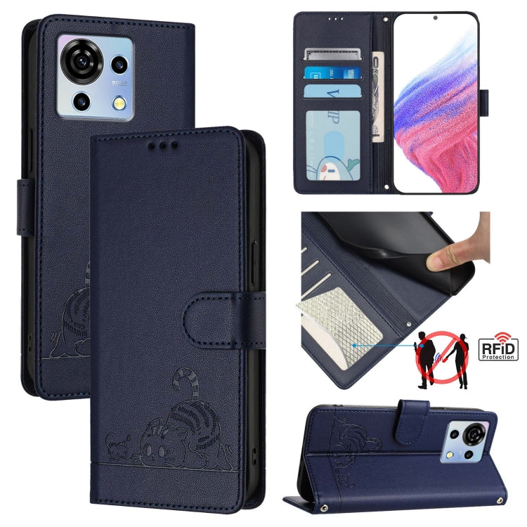 Cat Rat Embossed Pattern RFID Leather Phone Case with Lanyard, For ZTE Blade V50 Vita, For ZTE Blade A53 Pro, For ZTE Blade A53, For ZTE Blade A52 Lite, For ZTE Blade V60 / Axon 60 4G, For ZTE Blade A52
