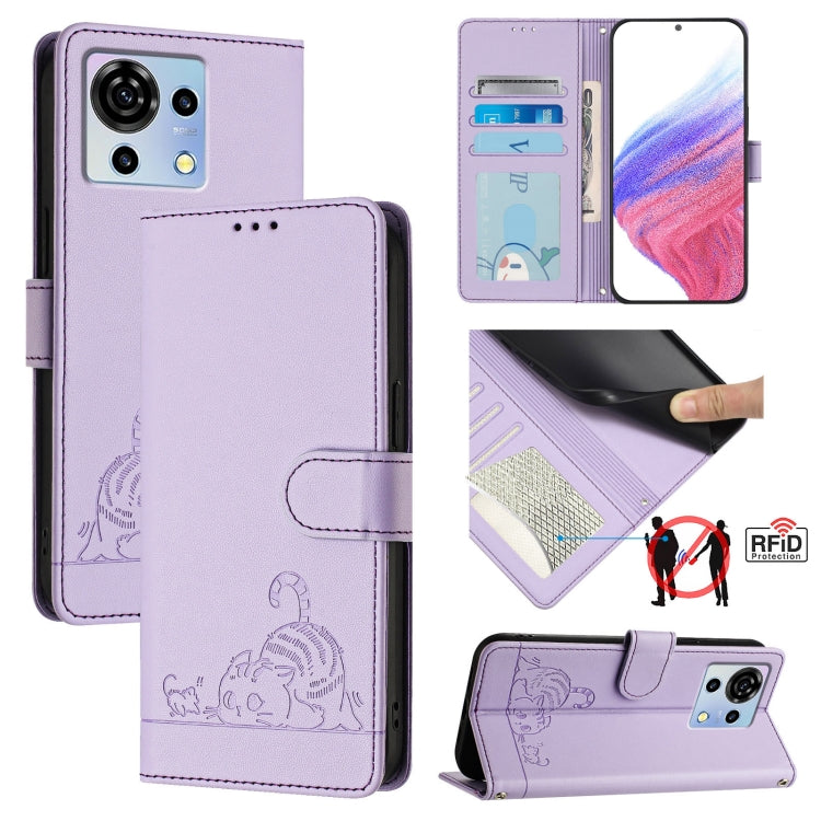 Cat Rat Embossed Pattern RFID Leather Phone Case with Lanyard, For ZTE Blade V50 Vita, For ZTE Blade A53 Pro, For ZTE Blade A53, For ZTE Blade A52 Lite, For ZTE Blade V60 / Axon 60 4G, For ZTE Blade A52