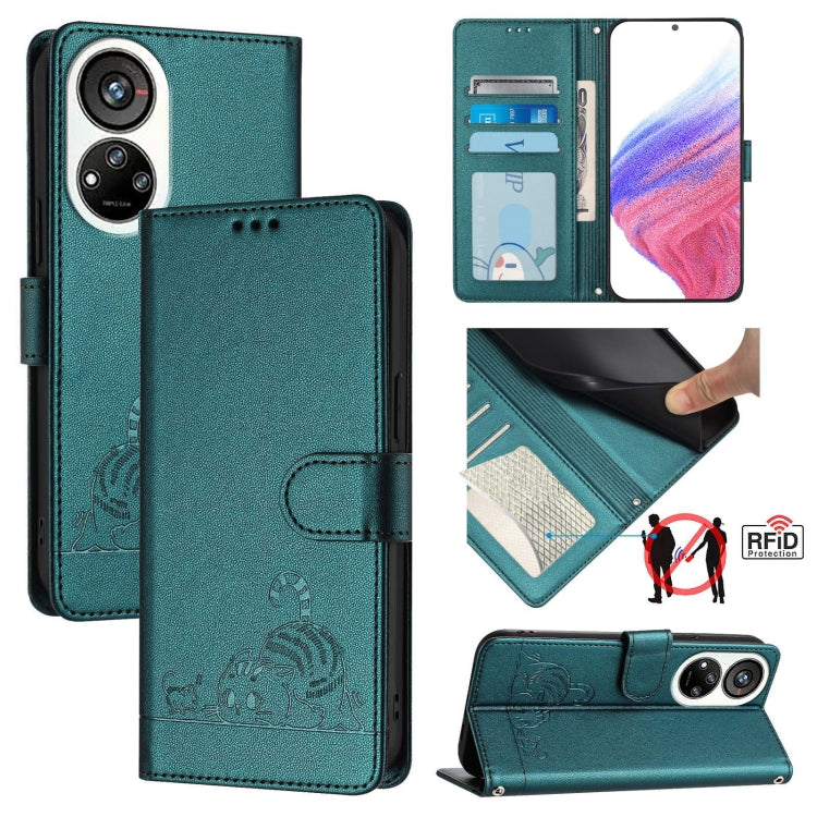 Cat Rat Embossed Pattern RFID Leather Phone Case with Lanyard, For ZTE Blade A35 Lite, For ZTE Blade V60 Design, For ZTE Blade A75 5G, For ZTE Blade A75 4G, For ZTE Blade A35 / A55, For ZTE Blade V40s, For ZTE Blade A73 5G, For ZTE Blade A73 4G