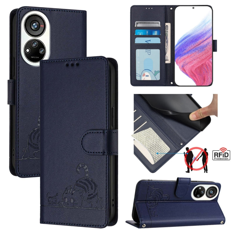 Cat Rat Embossed Pattern RFID Leather Phone Case with Lanyard, For ZTE Blade A35 Lite, For ZTE Blade V60 Design, For ZTE Blade A75 5G, For ZTE Blade A75 4G, For ZTE Blade A35 / A55, For ZTE Blade V40s, For ZTE Blade A73 5G, For ZTE Blade A73 4G