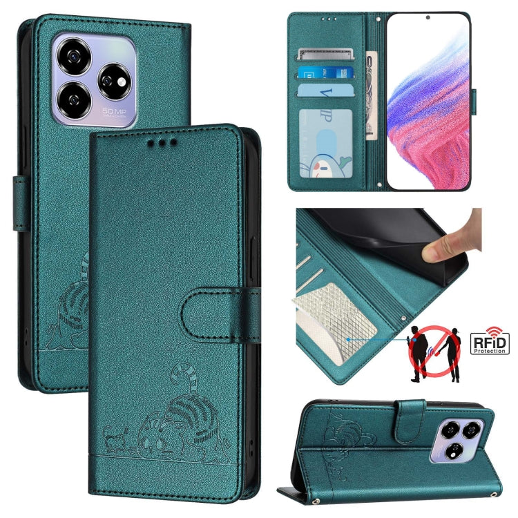 Cat Rat Embossed Pattern RFID Leather Phone Case with Lanyard, For ZTE Blade V50 Vita, For ZTE Blade A53 Pro, For ZTE Blade A53, For ZTE Blade A52 Lite, For ZTE Blade V60 / Axon 60 4G, For ZTE Blade A52