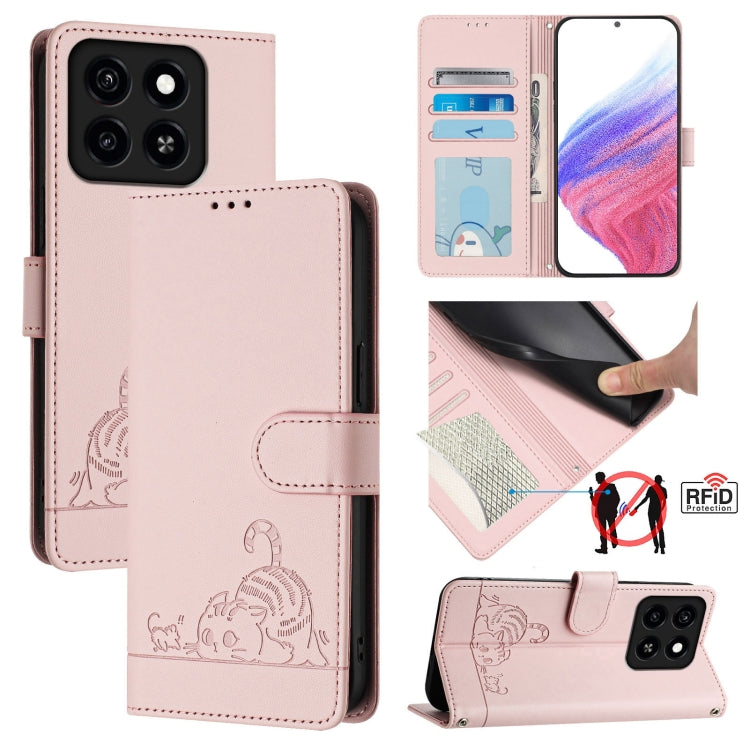 Cat Rat Embossed Pattern RFID Leather Phone Case with Lanyard, For ZTE Blade A35 Lite, For ZTE Blade V60 Design, For ZTE Blade A75 5G, For ZTE Blade A75 4G, For ZTE Blade A35 / A55, For ZTE Blade V40s, For ZTE Blade A73 5G, For ZTE Blade A73 4G