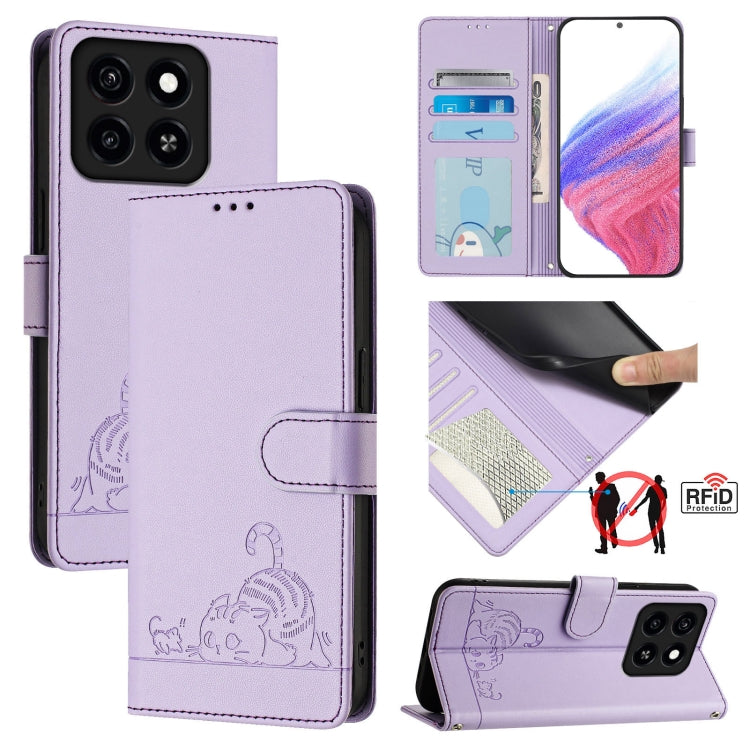 Cat Rat Embossed Pattern RFID Leather Phone Case with Lanyard, For ZTE Blade A35 Lite, For ZTE Blade V60 Design, For ZTE Blade A75 5G, For ZTE Blade A75 4G, For ZTE Blade A35 / A55, For ZTE Blade V40s, For ZTE Blade A73 5G, For ZTE Blade A73 4G