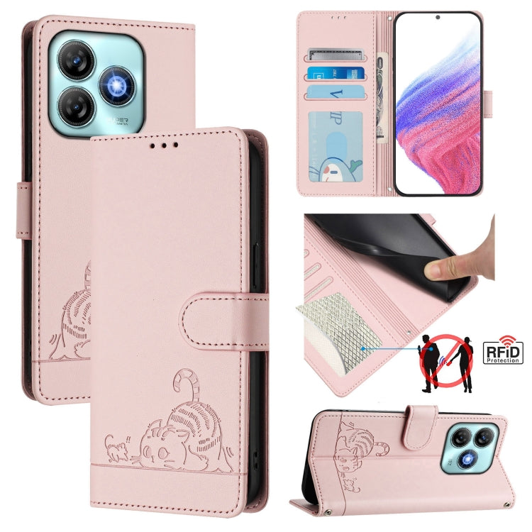 Cat Rat Embossed Pattern RFID Leather Phone Case with Lanyard, For ZTE Blade A35 Lite, For ZTE Blade V60 Design, For ZTE Blade A75 5G, For ZTE Blade A75 4G, For ZTE Blade A35 / A55, For ZTE Blade V40s, For ZTE Blade A73 5G, For ZTE Blade A73 4G
