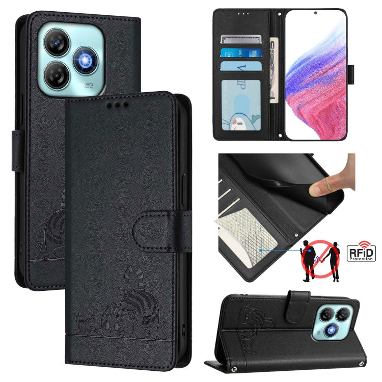 Cat Rat Embossed Pattern RFID Leather Phone Case with Lanyard, For ZTE Blade A35 Lite, For ZTE Blade V60 Design, For ZTE Blade A75 5G, For ZTE Blade A75 4G, For ZTE Blade A35 / A55, For ZTE Blade V40s, For ZTE Blade A73 5G, For ZTE Blade A73 4G