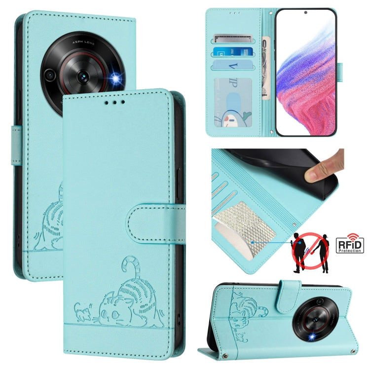 Cat Rat Embossed Pattern RFID Leather Phone Case with Lanyard, For ZTE Blade A35 Lite, For ZTE Blade V60 Design, For ZTE Blade A75 5G, For ZTE Blade A75 4G, For ZTE Blade A35 / A55, For ZTE Blade V40s, For ZTE Blade A73 5G, For ZTE Blade A73 4G