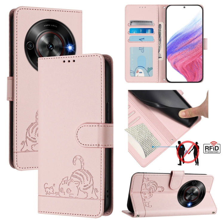 Cat Rat Embossed Pattern RFID Leather Phone Case with Lanyard, For ZTE Blade A35 Lite, For ZTE Blade V60 Design, For ZTE Blade A75 5G, For ZTE Blade A75 4G, For ZTE Blade A35 / A55, For ZTE Blade V40s, For ZTE Blade A73 5G, For ZTE Blade A73 4G