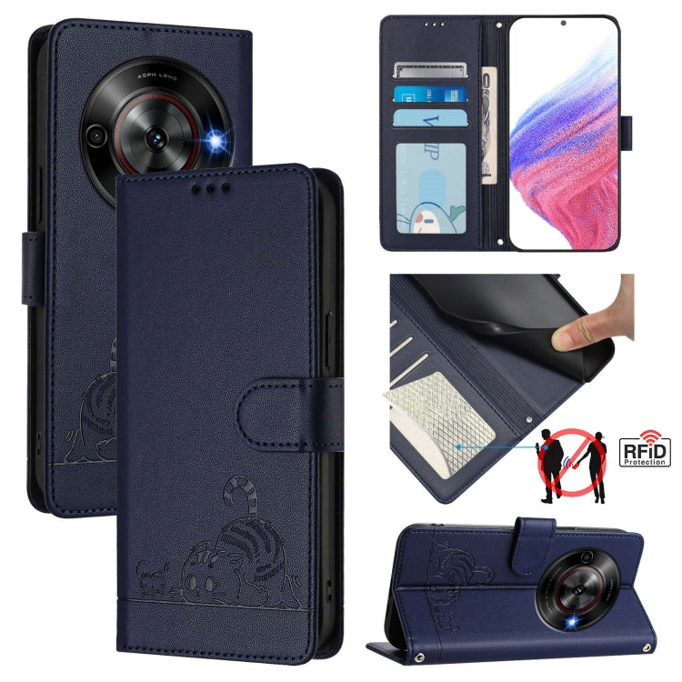 Cat Rat Embossed Pattern RFID Leather Phone Case with Lanyard, For ZTE Blade A35 Lite, For ZTE Blade V60 Design, For ZTE Blade A75 5G, For ZTE Blade A75 4G, For ZTE Blade A35 / A55, For ZTE Blade V40s, For ZTE Blade A73 5G, For ZTE Blade A73 4G