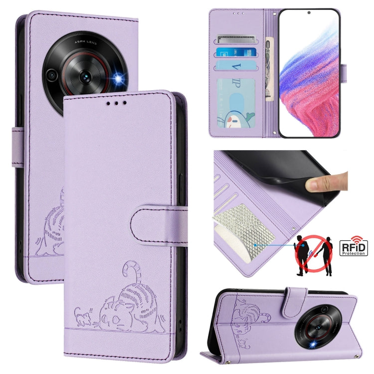 Cat Rat Embossed Pattern RFID Leather Phone Case with Lanyard, For ZTE Blade A35 Lite, For ZTE Blade V60 Design, For ZTE Blade A75 5G, For ZTE Blade A75 4G, For ZTE Blade A35 / A55, For ZTE Blade V40s, For ZTE Blade A73 5G, For ZTE Blade A73 4G