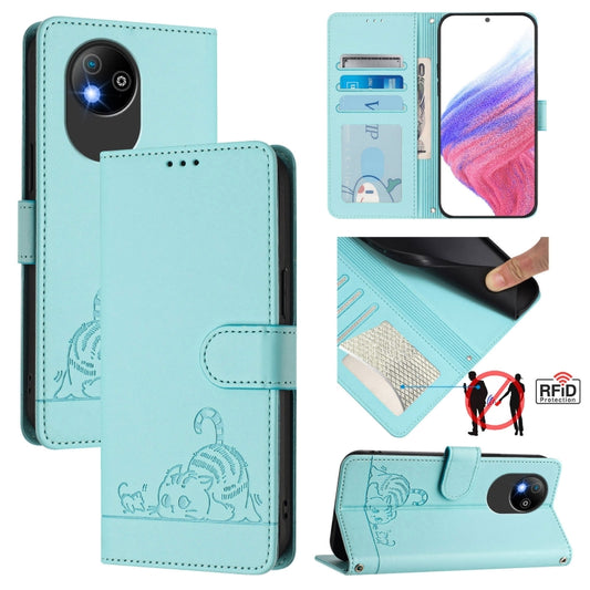 Cat Rat Embossed Pattern RFID Leather Phone Case with Lanyard, For ZTE Blade A35 Lite, For ZTE Blade V60 Design, For ZTE Blade A75 5G, For ZTE Blade A75 4G, For ZTE Blade A35 / A55, For ZTE Blade V40s, For ZTE Blade A73 5G, For ZTE Blade A73 4G
