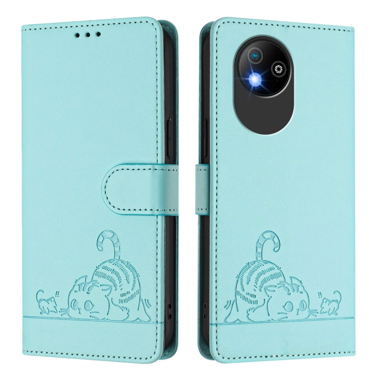 Cat Rat Embossed Pattern RFID Leather Phone Case with Lanyard, For ZTE Blade A35 Lite, For ZTE Blade V60 Design, For ZTE Blade A75 5G, For ZTE Blade A75 4G, For ZTE Blade A35 / A55, For ZTE Blade V40s, For ZTE Blade A73 5G, For ZTE Blade A73 4G