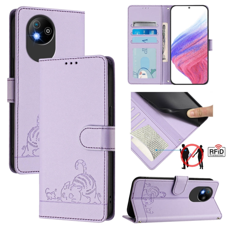 Cat Rat Embossed Pattern RFID Leather Phone Case with Lanyard, For ZTE Blade A35 Lite, For ZTE Blade V60 Design, For ZTE Blade A75 5G, For ZTE Blade A75 4G, For ZTE Blade A35 / A55, For ZTE Blade V40s, For ZTE Blade A73 5G, For ZTE Blade A73 4G