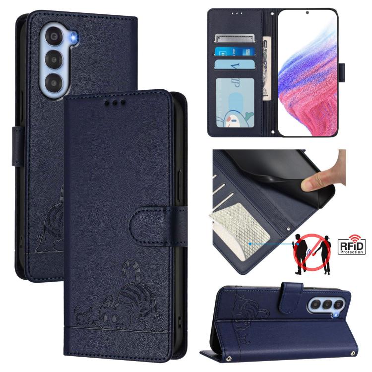 Cat Rat Embossed Pattern RFID Leather Phone Case with Lanyard, For ZTE nubia Neo 5 5G, For ZTE nubia Neo 5 GT 5G, For ZTE Optus X Value 5G, For ZTE Optus X Pro 2 5G, For ZTE nubia RedMagic 11 Air, For ZTE Blade A75 Pro 5G, For ZTE Blade A76 4G         ...