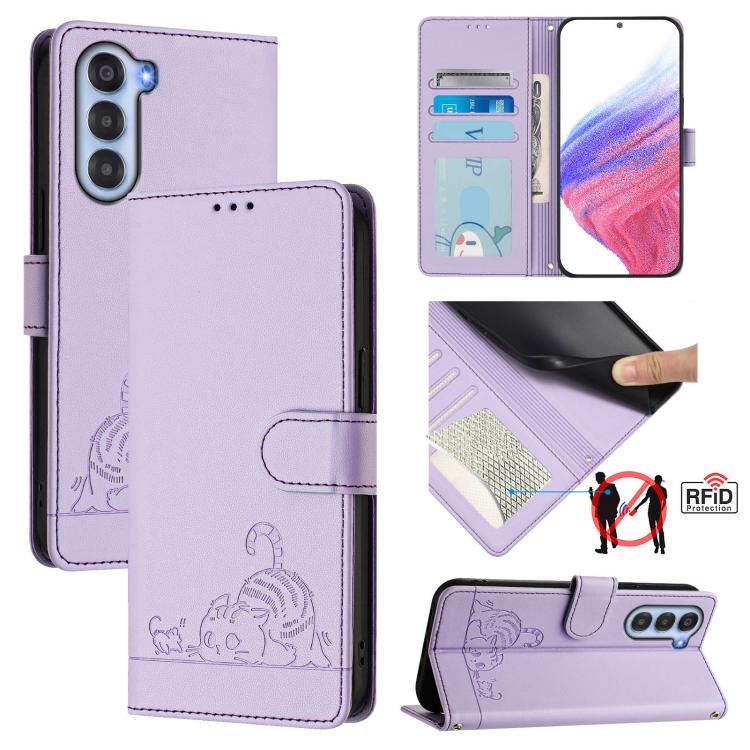 Cat Rat Embossed Pattern RFID Leather Phone Case with Lanyard, For ZTE nubia Neo 5 5G, For ZTE nubia Neo 5 GT 5G, For ZTE Optus X Value 5G, For ZTE Optus X Pro 2 5G, For ZTE nubia RedMagic 11 Air, For ZTE Blade A75 Pro 5G, For ZTE Blade A76 4G         ...