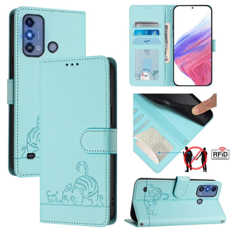 Cat Rat Embossed Pattern RFID Leather Phone Case with Lanyard, For ZTE Blade V50 Vita, For ZTE Blade A53 Pro, For ZTE Blade A53, For ZTE Blade A52 Lite, For ZTE Blade V60 / Axon 60 4G, For ZTE Blade A52