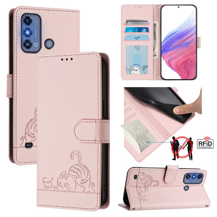 Cat Rat Embossed Pattern RFID Leather Phone Case with Lanyard, For ZTE Blade V50 Vita, For ZTE Blade A53 Pro, For ZTE Blade A53, For ZTE Blade A52 Lite, For ZTE Blade V60 / Axon 60 4G, For ZTE Blade A52