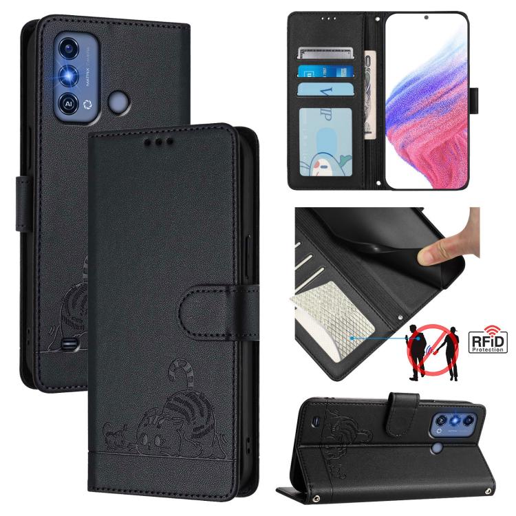 Cat Rat Embossed Pattern RFID Leather Phone Case with Lanyard, For ZTE Blade V50 Vita, For ZTE Blade A53 Pro, For ZTE Blade A53, For ZTE Blade A52 Lite, For ZTE Blade V60 / Axon 60 4G, For ZTE Blade A52