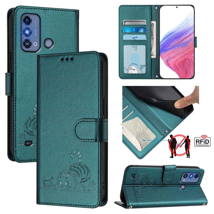 Cat Rat Embossed Pattern RFID Leather Phone Case with Lanyard, For ZTE Blade V50 Vita, For ZTE Blade A53 Pro, For ZTE Blade A53, For ZTE Blade A52 Lite, For ZTE Blade V60 / Axon 60 4G, For ZTE Blade A52