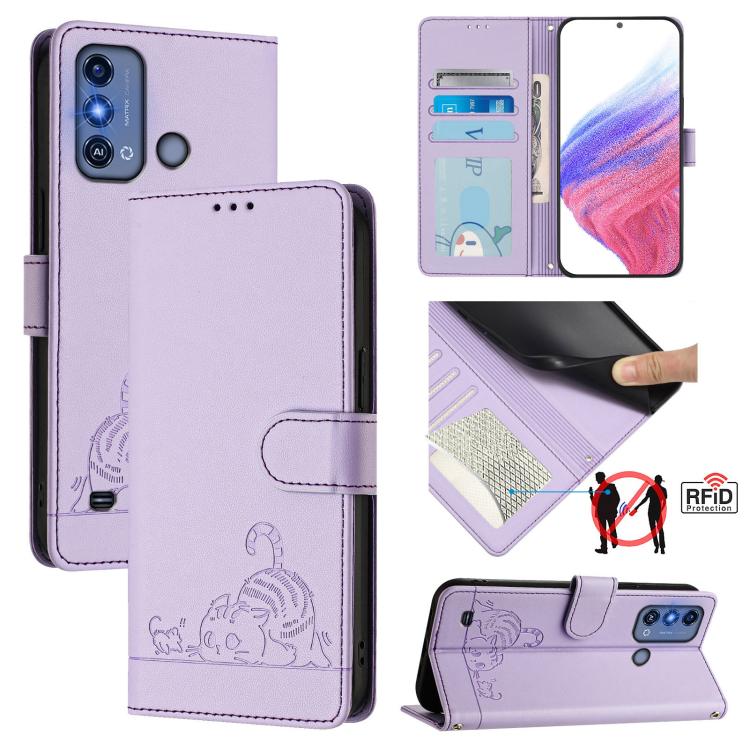 Cat Rat Embossed Pattern RFID Leather Phone Case with Lanyard, For ZTE Blade V50 Vita, For ZTE Blade A53 Pro, For ZTE Blade A53, For ZTE Blade A52 Lite, For ZTE Blade V60 / Axon 60 4G, For ZTE Blade A52