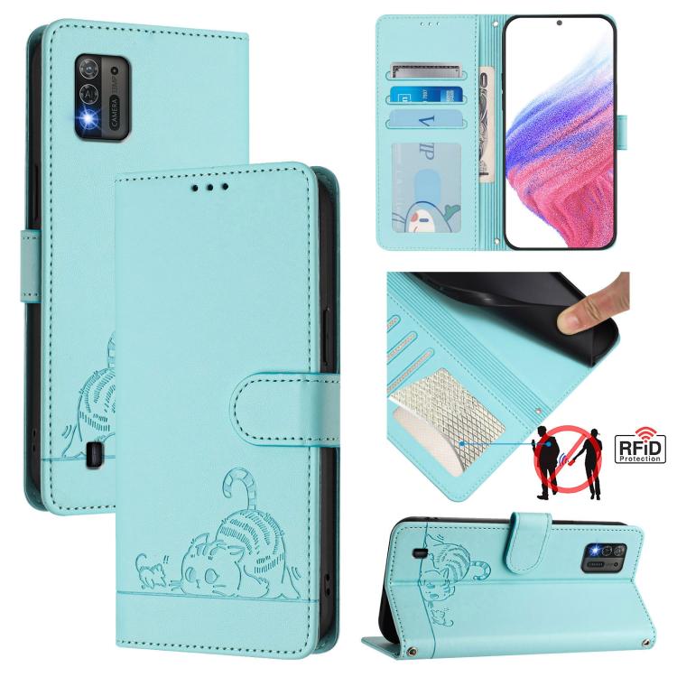 Cat Rat Embossed Pattern RFID Leather Phone Case with Lanyard, For ZTE Blade V50 Vita, For ZTE Blade A53 Pro, For ZTE Blade A53, For ZTE Blade A52 Lite, For ZTE Blade V60 / Axon 60 4G, For ZTE Blade A52