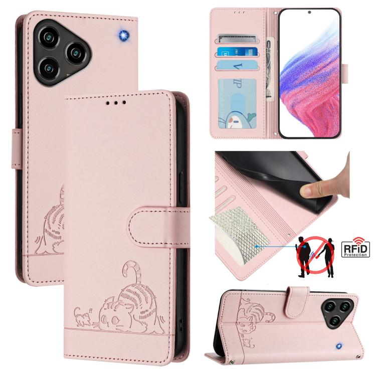Cat Rat Embossed Pattern RFID Leather Phone Case with Lanyard, For ZTE nubia Neo 5 5G, For ZTE nubia Neo 5 GT 5G, For ZTE Optus X Value 5G, For ZTE Optus X Pro 2 5G, For ZTE nubia RedMagic 11 Air, For ZTE Blade A75 Pro 5G, For ZTE Blade A76 4G         ...