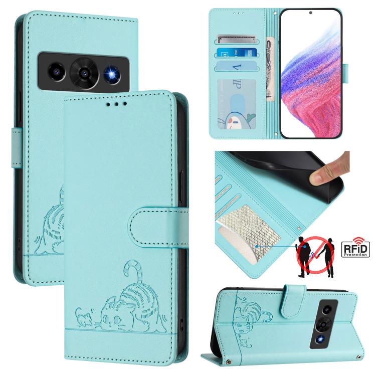Cat Rat Embossed Pattern RFID Leather Phone Case with Lanyard, For ZTE nubia Neo 5 5G, For ZTE nubia Neo 5 GT 5G, For ZTE Optus X Value 5G, For ZTE Optus X Pro 2 5G, For ZTE nubia RedMagic 11 Air, For ZTE Blade A75 Pro 5G, For ZTE Blade A76 4G         ...