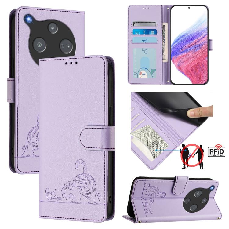 Cat Rat Embossed Pattern RFID Leather Phone Case with Lanyard, For ZTE nubia Neo 5 5G, For ZTE nubia Neo 5 GT 5G, For ZTE Optus X Value 5G, For ZTE Optus X Pro 2 5G, For ZTE nubia RedMagic 11 Air, For ZTE Blade A75 Pro 5G, For ZTE Blade A76 4G         ...