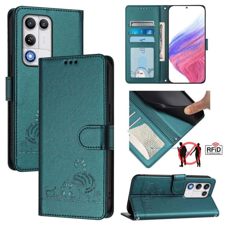 Cat Rat Embossed Pattern RFID Leather Phone Case with Lanyard, For ZTE nubia Neo 5 5G, For ZTE nubia Neo 5 GT 5G, For ZTE Optus X Value 5G, For ZTE Optus X Pro 2 5G, For ZTE nubia RedMagic 11 Air, For ZTE Blade A75 Pro 5G, For ZTE Blade A76 4G         ...