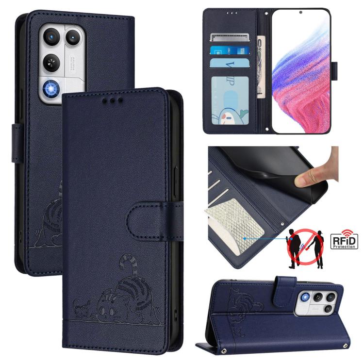 Cat Rat Embossed Pattern RFID Leather Phone Case with Lanyard, For ZTE nubia Neo 5 5G, For ZTE nubia Neo 5 GT 5G, For ZTE Optus X Value 5G, For ZTE Optus X Pro 2 5G, For ZTE nubia RedMagic 11 Air, For ZTE Blade A75 Pro 5G, For ZTE Blade A76 4G         ...