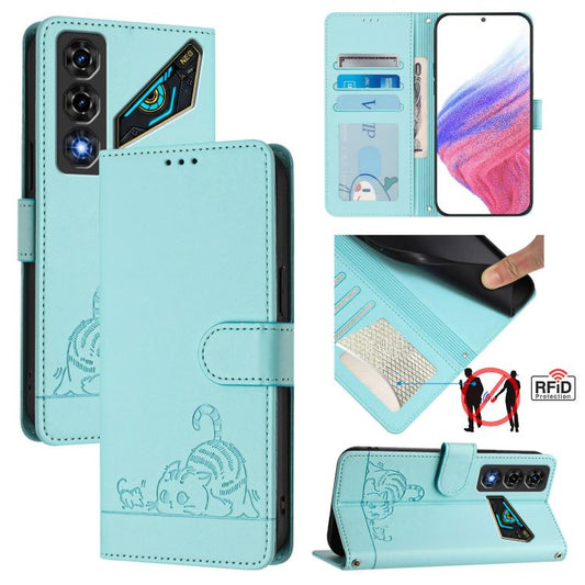 Cat Rat Embossed Pattern RFID Leather Phone Case with Lanyard, For ZTE nubia Neo 5 5G, For ZTE nubia Neo 5 GT 5G, For ZTE Optus X Value 5G, For ZTE Optus X Pro 2 5G, For ZTE nubia RedMagic 11 Air, For ZTE Blade A75 Pro 5G, For ZTE Blade A76 4G         ...