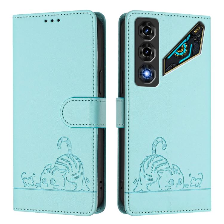 Cat Rat Embossed Pattern RFID Leather Phone Case with Lanyard, For ZTE nubia Neo 5 5G, For ZTE nubia Neo 5 GT 5G, For ZTE Optus X Value 5G, For ZTE Optus X Pro 2 5G, For ZTE nubia RedMagic 11 Air, For ZTE Blade A75 Pro 5G, For ZTE Blade A76 4G         ...