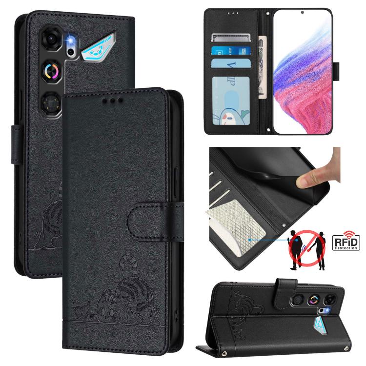 Cat Rat Embossed Pattern RFID Leather Phone Case with Lanyard, For ZTE nubia Neo 5 5G, For ZTE nubia Neo 5 GT 5G, For ZTE Optus X Value 5G, For ZTE Optus X Pro 2 5G, For ZTE nubia RedMagic 11 Air, For ZTE Blade A75 Pro 5G, For ZTE Blade A76 4G         ...