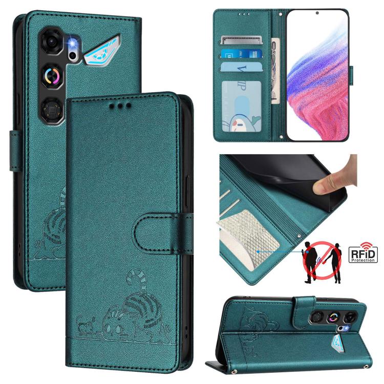 Cat Rat Embossed Pattern RFID Leather Phone Case with Lanyard, For ZTE nubia Neo 5 5G, For ZTE nubia Neo 5 GT 5G, For ZTE Optus X Value 5G, For ZTE Optus X Pro 2 5G, For ZTE nubia RedMagic 11 Air, For ZTE Blade A75 Pro 5G, For ZTE Blade A76 4G         ...
