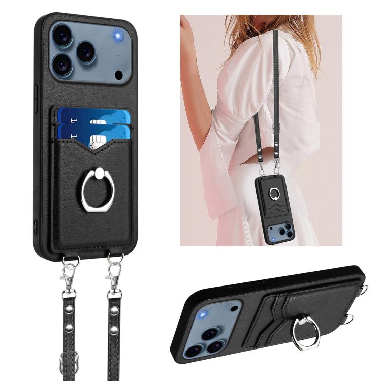 R20 Crossbody Rope Ring Card Holder Phone Case, For iPhone 18 Pro / 17 Pro, For iPhone 18 Pro Max / 17 Pro Max, For iPhone 17, For iPhone Air, For iPhone 15 Pro Max, For iPhone 15 Pro, For iPhone 15 Plus, For iPhone 15