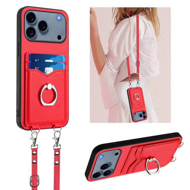 R20 Crossbody Rope Ring Card Holder Phone Case, For iPhone 18 Pro / 17 Pro, For iPhone 18 Pro Max / 17 Pro Max, For iPhone 17, For iPhone Air, For iPhone 15 Pro Max, For iPhone 15 Pro, For iPhone 15 Plus, For iPhone 15
