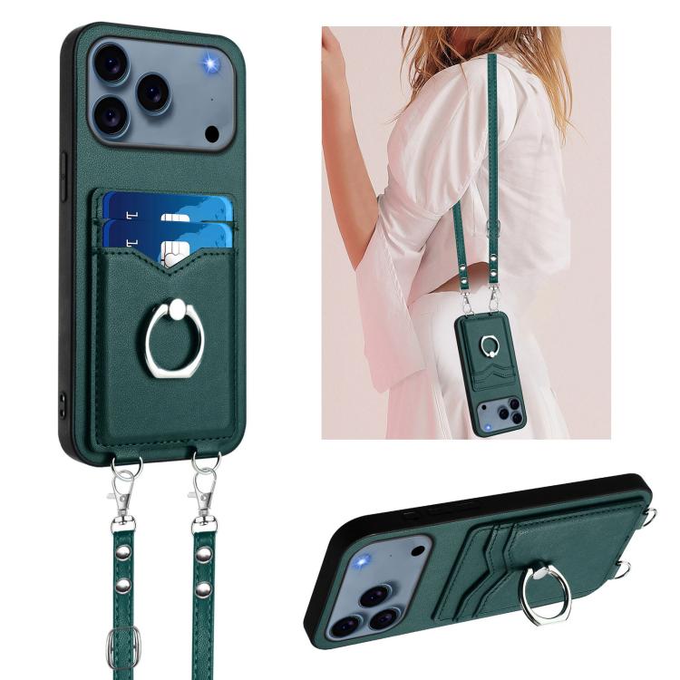 R20 Crossbody Rope Ring Card Holder Phone Case, For iPhone 18 Pro / 17 Pro, For iPhone 18 Pro Max / 17 Pro Max, For iPhone 17, For iPhone Air, For iPhone 15 Pro Max, For iPhone 15 Pro, For iPhone 15 Plus, For iPhone 15