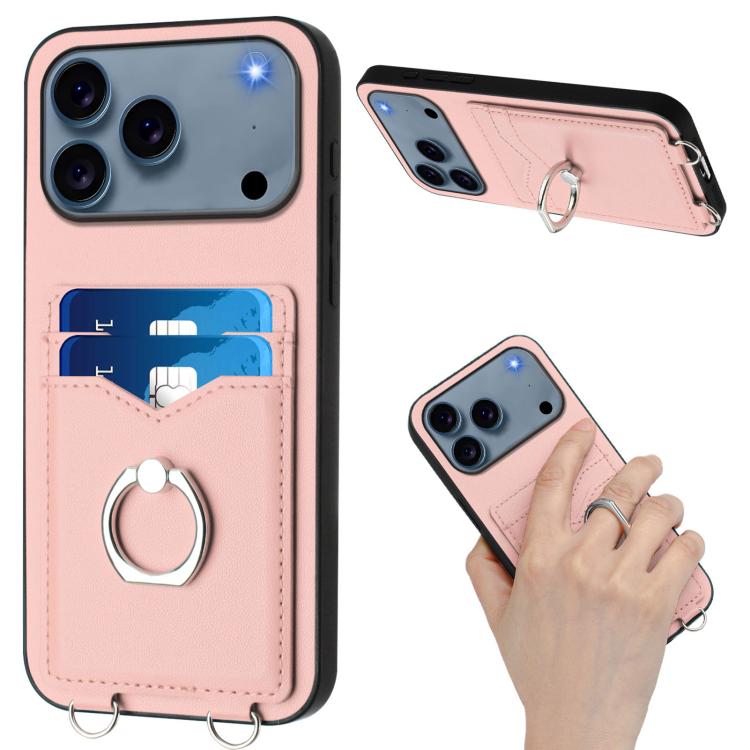 R20 Crossbody Rope Ring Card Holder Phone Case, For iPhone 18 Pro / 17 Pro, For iPhone 18 Pro Max / 17 Pro Max, For iPhone 17, For iPhone Air, For iPhone 15 Pro Max, For iPhone 15 Pro, For iPhone 15 Plus, For iPhone 15