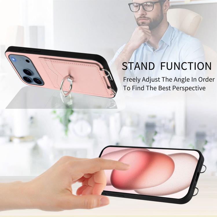R20 Crossbody Rope Ring Card Holder Phone Case, For iPhone 18 Pro / 17 Pro, For iPhone 18 Pro Max / 17 Pro Max, For iPhone 17, For iPhone Air, For iPhone 15 Pro Max, For iPhone 15 Pro, For iPhone 15 Plus, For iPhone 15
