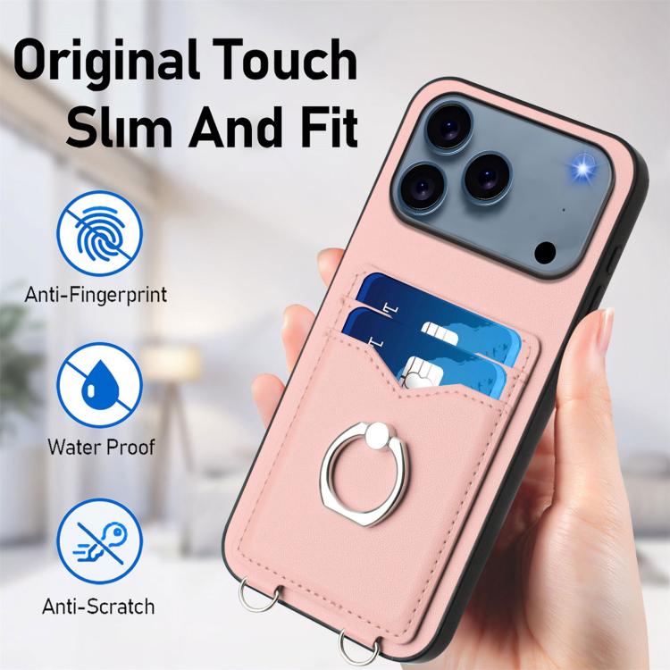 R20 Crossbody Rope Ring Card Holder Phone Case, For iPhone 18 Pro / 17 Pro, For iPhone 18 Pro Max / 17 Pro Max, For iPhone 17, For iPhone Air, For iPhone 15 Pro Max, For iPhone 15 Pro, For iPhone 15 Plus, For iPhone 15