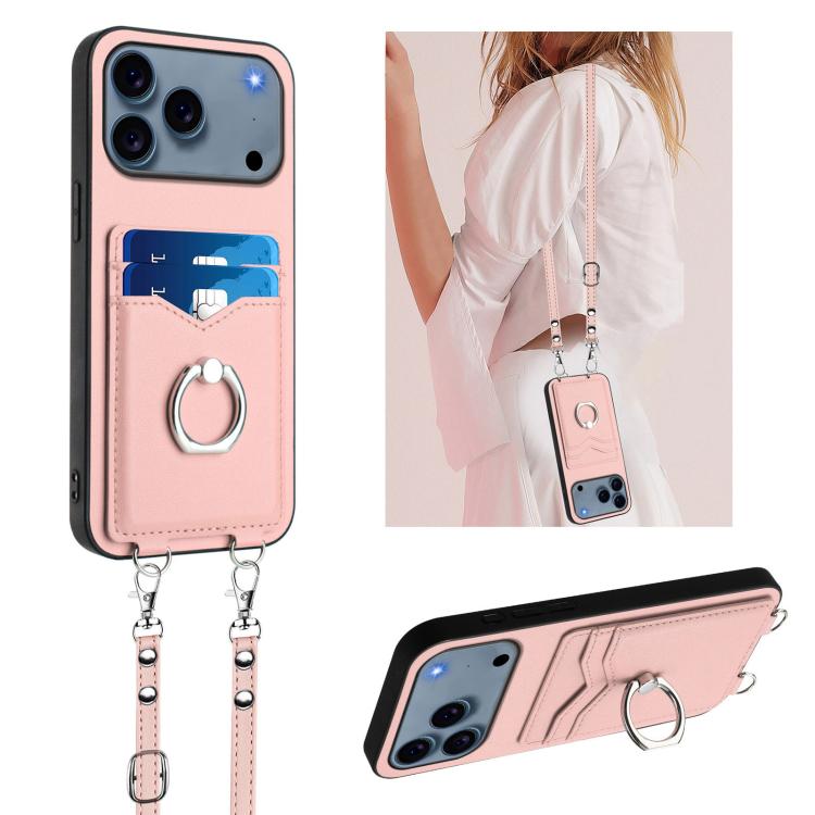 R20 Crossbody Rope Ring Card Holder Phone Case, For iPhone 18 Pro / 17 Pro, For iPhone 18 Pro Max / 17 Pro Max, For iPhone 17, For iPhone Air, For iPhone 15 Pro Max, For iPhone 15 Pro, For iPhone 15 Plus, For iPhone 15