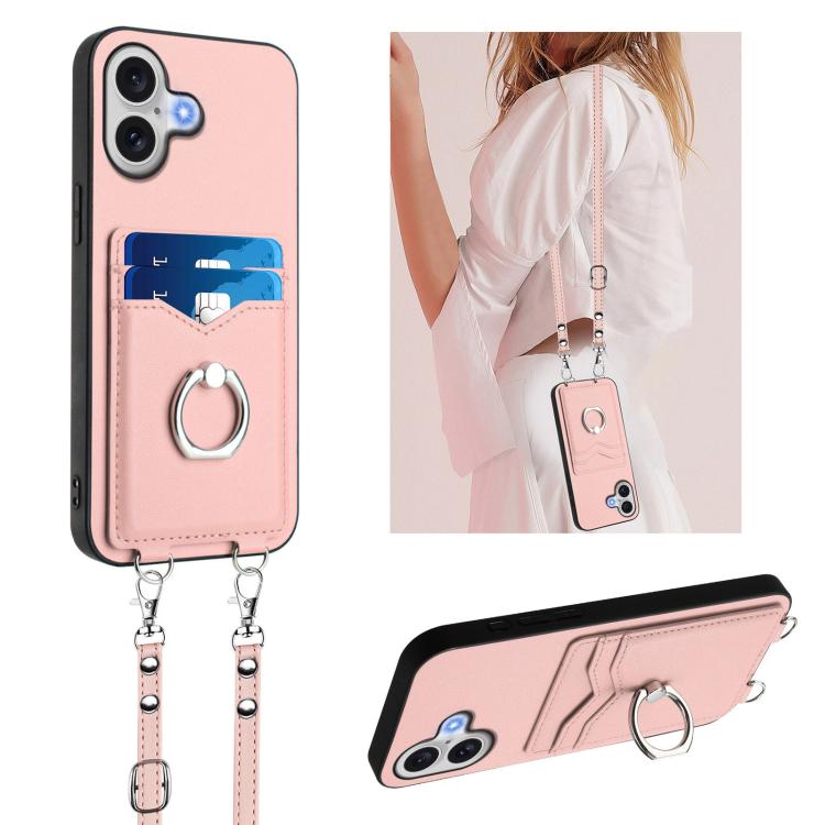 R20 Crossbody Rope Ring Card Holder Phone Case, For iPhone 18 Pro / 17 Pro, For iPhone 18 Pro Max / 17 Pro Max, For iPhone 17, For iPhone Air, For iPhone 15 Pro Max, For iPhone 15 Pro, For iPhone 15 Plus, For iPhone 15
